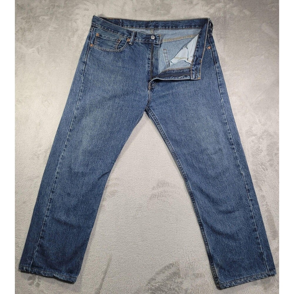 Levi's 505 Jeans Mens 36x30 Blue Med Wash Regular Straight Zip Fly Denim Cotton